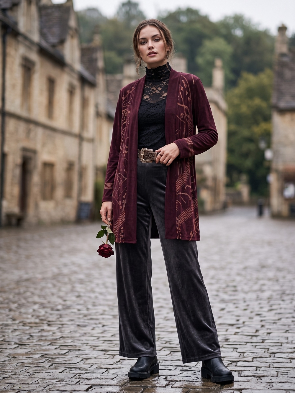 Vintage Whimsigoth Burgundy Plum Open Front Duster Unstructured Blazer